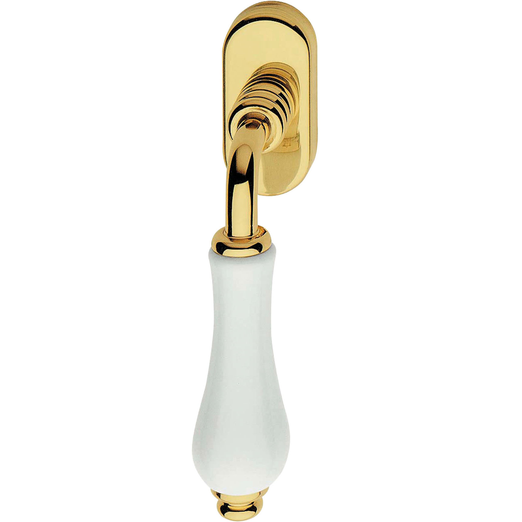 R21 Porzellan Fenstergriff Messing poliert massiv