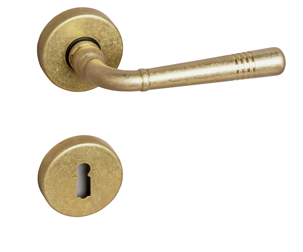 Jugendstil Türklinke auf Rosetten Altmessing natur